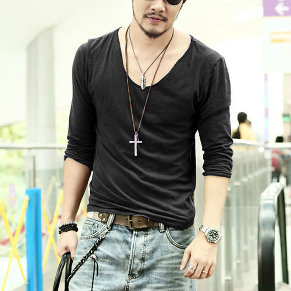 Ежедневна мъжка блуза с хлабаво V-образно деколте - 7 цвята