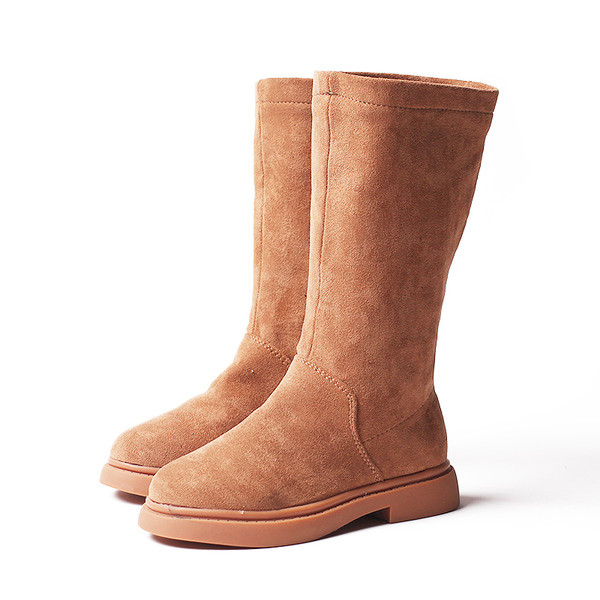 Κομψές παιδικές μπότες για κορίτσια από οικολογικό σουέτ με επίπεδη σόλα σε δύο χρώματα