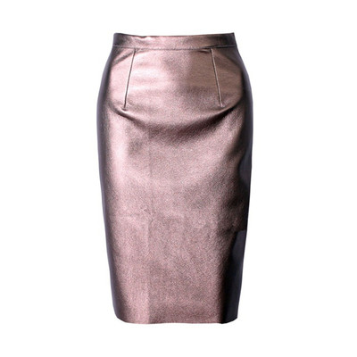 Стилна дамска кожена пола с висока талия в няколко цвята