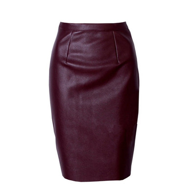 Стилна дамска кожена пола с висока талия в няколко цвята