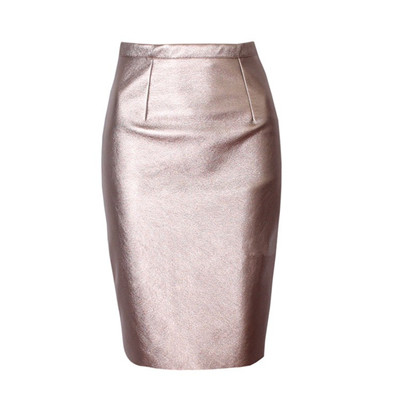 Стилна дамска кожена пола с висока талия в няколко цвята