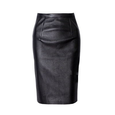 Стилна дамска кожена пола с висока талия в няколко цвята