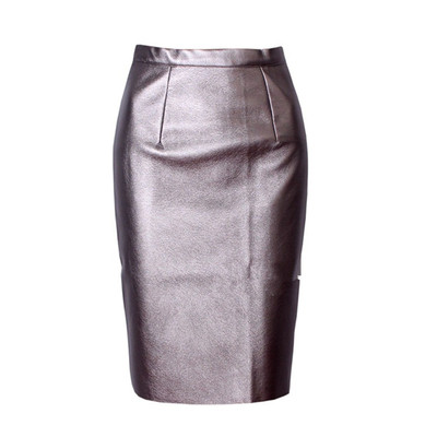 Стилна дамска кожена пола с висока талия в няколко цвята