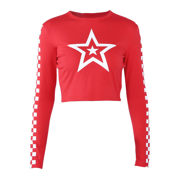 Μπλούζα με κοντό μανίκι σε αστέρι με ενδιαφέρουσα εφαρμογή και κόκκινα μανίκια