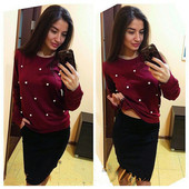 Χειμώνας περιστασιακή γυναικεία μπλούζα φθινόπωρο-χειμώνα με μαργαριτάρια σε τρία χρώματα