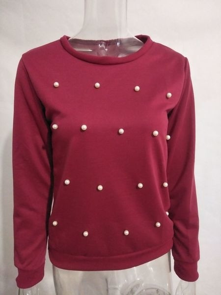 Χειμώνας περιστασιακή γυναικεία μπλούζα φθινόπωρο-χειμώνα με μαργαριτάρια σε τρία χρώματα