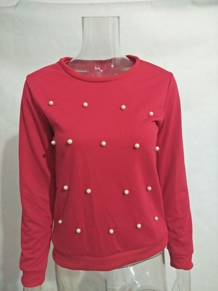 Χειμώνας περιστασιακή γυναικεία μπλούζα φθινόπωρο-χειμώνα με μαργαριτάρια σε τρία χρώματα