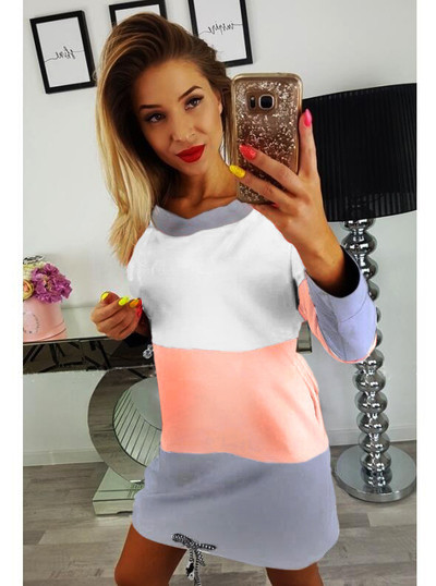 Γυναικείο χιτώνιο με κολάρο σε σχήμα O και τσέπες σε τέσσερα χρώματα