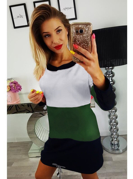 Γυναικείο χιτώνιο με κολάρο σε σχήμα O και τσέπες σε τέσσερα χρώματα