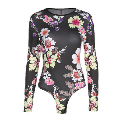 Дамско боди с О-образна яка и с флорални мотиви