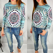 Модерна дамска ежедневна блуза с О-образна яка и интересен десен