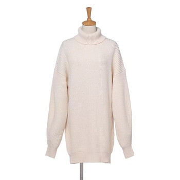 Дебел зимен дамски пуловер в широк модел с висока яка в четири цвята