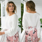 Μοντέρνο πουλόβερ κυρίες με κολάρο σε σχήμα O και ενδιαφέρον μανίκια σε λευκό χρώμα