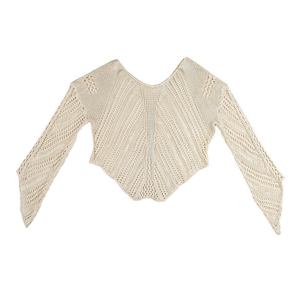 Нестандартен плетен на дупки дамски пуловер 