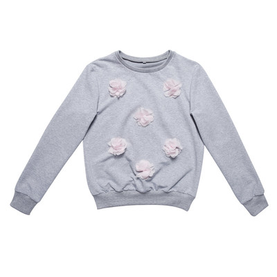 Σπορ-κομψή κυρία μπλούζα με 3D ψευδώνυμα λουλούδια σε γκρι και ροζ χρώμα