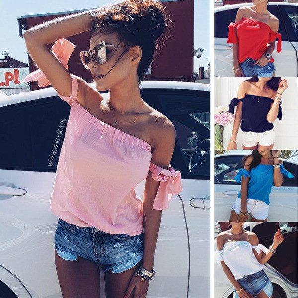 Μοντέρνα κυρίες μπλούζα με ενδιαφέρον μανίκια με κορδέλα σε πέντε χρώματα