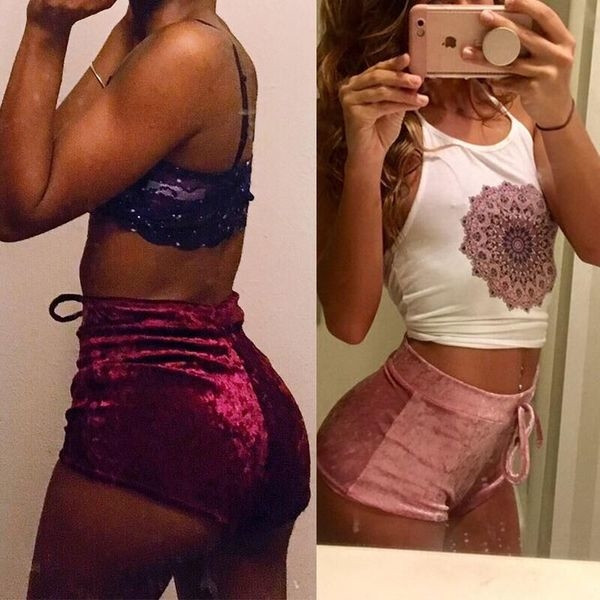 Плюшени къси дамски панталони с висока талия в шест цвята