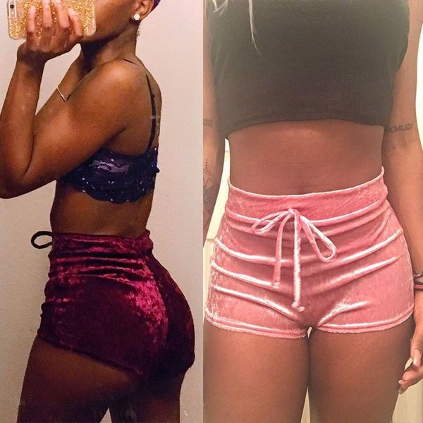 Плюшени къси дамски панталони с висока талия в шест цвята