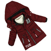 Детско зимно яке за момчета с качулка и апликация на гърба в четири цвята