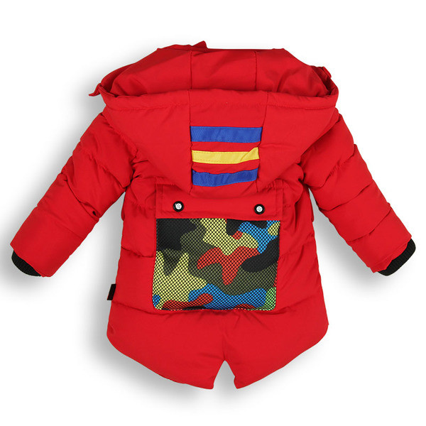 Βρεφικό σακάκι χειμωνιάτικο για αγόρια με κουκούλα και έγχρωμη τσέπη στο πίσω μέρος σε τέσσερα χρώματα