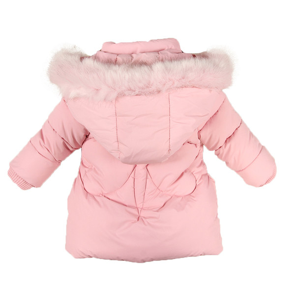Детско зимно яке за момичета с качулка с пух и с панделки в четири цвята