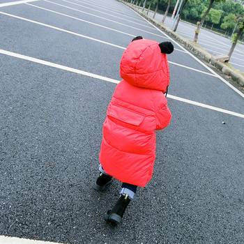 Детско дълго зимно яке за момичета,подплатено с вата в широк модел с качулка с ушички в четири цвята