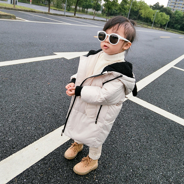 Детско дълго зимно яке за момичета,подплатено с вата в широк модел с качулка с ушички в четири цвята