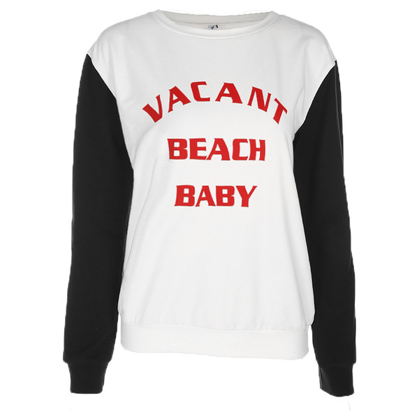 Есенно-зимна дамска блуза с цветни ръкави и надпис с О-образно деколте