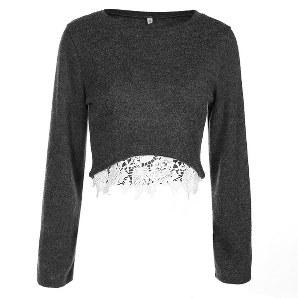 Σύντομο πουλόβερ κυρίες με λαιμόκοψη και δαντέλα