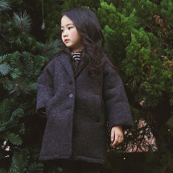 Есенно-зимно детско палто за момичета в широк модел в черен цвят