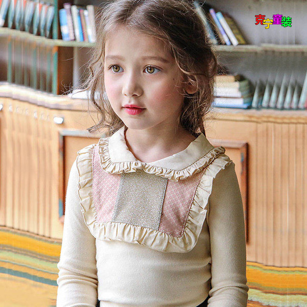 Μοντέρνα παιδική μπλούζα για κορίτσια με κολάρο σε σχήμα O
