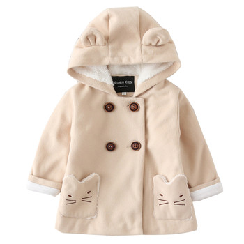 Топло есенно-зимно детско палто за момичета с ушички и интересни джобове