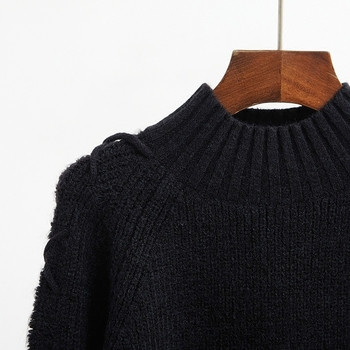 стилен дамски плетен пуловер с връзки по ръкавите