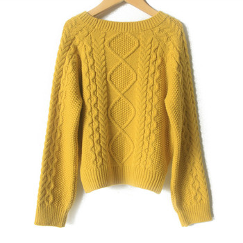 Дебел зимен детски пуловер за момичета с дебела плетка в жълт цвят