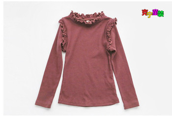 Ежедневна детска блуза за момичета в слим модел с интересна къдрава О-образна яка в три цвята 