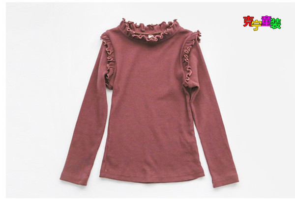 Ежедневна детска блуза за момичета в слим модел с интересна къдрава О-образна яка в три цвята 