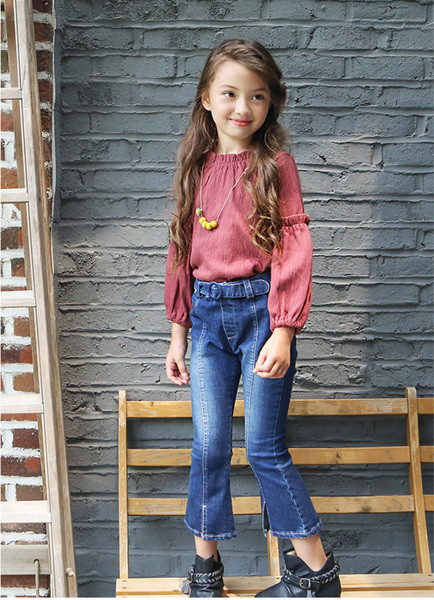 Αθλητικά-Κομψά Παιδικά Τζιν για 7/8 Κορίτσια σε ένα απλό μοντέλο με Υψηλή Μέση και Πλάτη