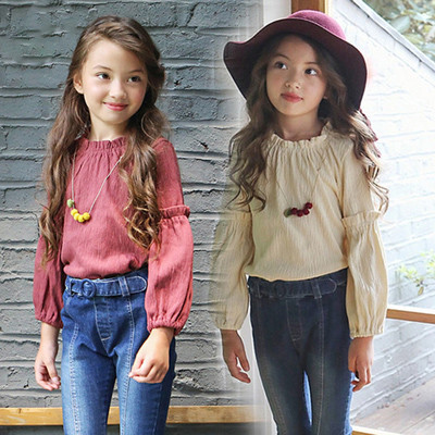 Стилна детска ефирна риза за момичета с широк модел с широки ръкави в два цвята 