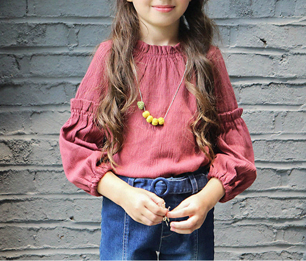 Стилна детска ефирна риза за момичета с широк модел с широки ръкави в два цвята 