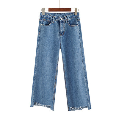 Актуални дамски дънки в широк модел с висока талия