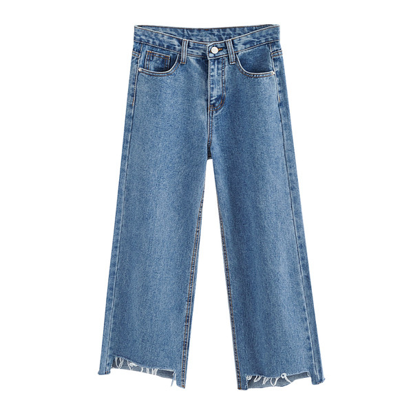 Актуални дамски дънки в широк модел с висока талия