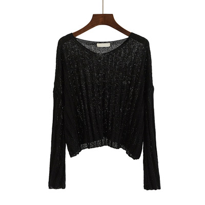 Тънък дамски пуловер в свободен стил в три цвята