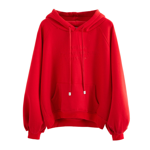 Αθλητική φαρδιά γυναικεία φούτερ με κουκούλα και τσέπη