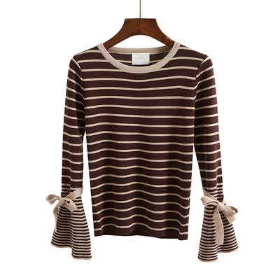 Γυναικεία μπλούζα καθημερινή με ριγέ μανίκια