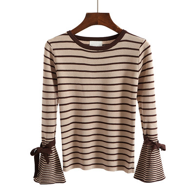 Γυναικεία μπλούζα καθημερινή με ριγέ μανίκια