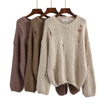 Зимен дамски пуловер с О-образно деколте в три цвята