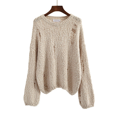 Зимен дамски пуловер с О-образно деколте в три цвята