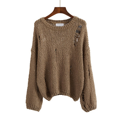 Зимен дамски пуловер с О-образно деколте в три цвята