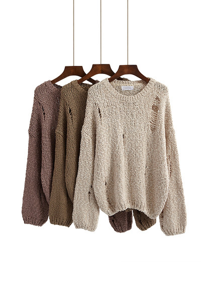 Зимен дамски пуловер с О-образно деколте в три цвята