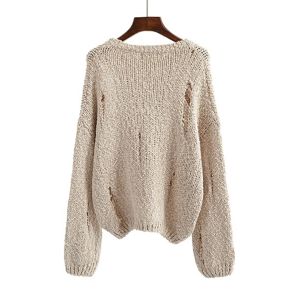 Зимен дамски пуловер с О-образно деколте в три цвята